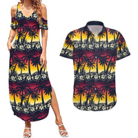 Hawaii Hibiscus Palm Tree Sunset Couples Matching Summer Maxi Dress and Hawaiian Shirt Tropical Style - Polynesian Pride
