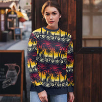 Hawaii Hibiscus Palm Tree Sunset Ugly Christmas Sweater Tropical Style - Polynesian Pride