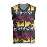 Hawaii Hibiscus Palm Tree Sunset Christmas Knitted V-Neck Vest Tropical Style - Polynesian Pride