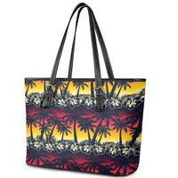 Hawaii Hibiscus Palm Tree Sunset Leather Tote Bag Tropical Style - Polynesian Pride
