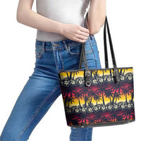 Hawaii Hibiscus Palm Tree Sunset Leather Tote Bag Tropical Style - Polynesian Pride