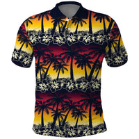 Hawaii Hibiscus Palm Tree Sunset Polo Shirt Tropical Style - Polynesian Pride