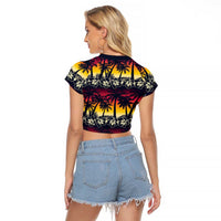 Hawaii Hibiscus Palm Tree Sunset Raglan Cropped T Shirt Tropical Style - Polynesian Pride