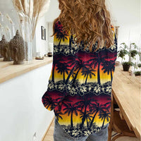 Hawaii Hibiscus Palm Tree Sunset Women Casual Shirt Tropical Style - Polynesian Pride