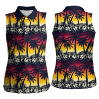 Hawaii Hibiscus Palm Tree Sunset Women Sleeveless Polo Shirt Tropical Style - Polynesian Pride
