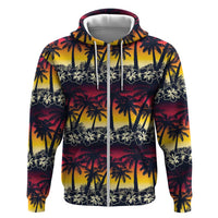 Hawaii Hibiscus Palm Tree Sunset Zip Hoodie Tropical Style - Polynesian Pride