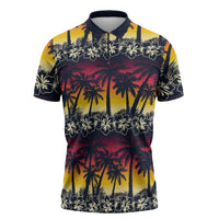 Hawaii Hibiscus Palm Tree Sunset Zipper Polo Shirt Tropical Style LT01 Multicolor - Polynesian Pride