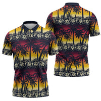 Hawaii Hibiscus Palm Tree Sunset Zipper Polo Shirt Tropical Style - Polynesian Pride
