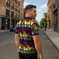 Hawaii Hibiscus Palm Tree Sunset Zipper Polo Shirt Tropical Style LT01 - Polynesian Pride