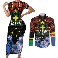 Personalised Vanuatu Tafea Province Couples Matching Short Sleeve Bodycon Dress and Long Sleeve Button Shirt Unique Tropical Tribal Pattern