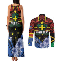 Personalised Vanuatu Tafea Province Couples Matching Tank Maxi Dress and Long Sleeve Button Shirt Unique Tropical Tribal Pattern