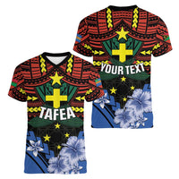 Personalised Vanuatu Tafea Province Women V-Neck T-Shirt Unique Tropical Tribal Pattern