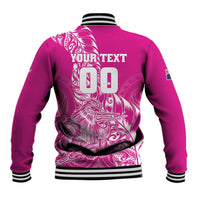 Custom New Zealand Rugby Silver Fern Baseball Jacket Aotearoa Kiwi Maori Pink Version - Polynesian Pride