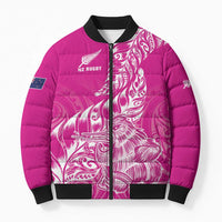 Custom New Zealand Rugby Silver Fern Bomber Puffer Jacket Aotearoa Kiwi Maori Pink Version - Polynesian Pride