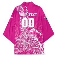 Custom New Zealand Rugby Silver Fern Kimono Aotearoa Kiwi Maori Pink Version - Polynesian Pride