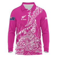 Custom New Zealand Rugby Silver Fern Long Sleeve Polo Shirt Aotearoa Kiwi Maori Pink Version - Polynesian Pride