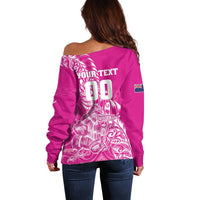 Custom New Zealand Rugby Silver Fern Off Shoulder Sweater Aotearoa Kiwi Maori Pink Version - Polynesian Pride