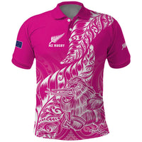 Custom New Zealand Rugby Silver Fern Polo Shirt Aotearoa Kiwi Maori Pink Version - Polynesian Pride