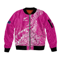 Custom New Zealand Rugby Silver Fern Sleeve Zip Bomber Jacket Aotearoa Kiwi Maori Pink Version - Polynesian Pride