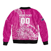Custom New Zealand Rugby Silver Fern Sleeve Zip Bomber Jacket Aotearoa Kiwi Maori Pink Version - Polynesian Pride