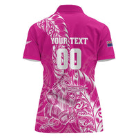 Custom New Zealand Rugby Silver Fern Women Polo Shirt Aotearoa Kiwi Maori Pink Version - Polynesian Pride