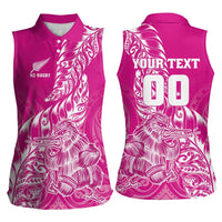 Custom New Zealand Rugby Silver Fern Women Sleeveless Polo Shirt Aotearoa Kiwi Maori Pink Version - Polynesian Pride