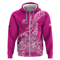 Custom New Zealand Rugby Silver Fern Zip Hoodie Aotearoa Kiwi Maori Pink Version - Polynesian Pride