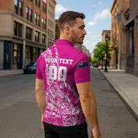 Custom New Zealand Rugby Silver Fern Zipper Polo Shirt Aotearoa Kiwi Maori Pink Version - Polynesian Pride