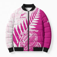 Custom New Zealand Rugby Silver Fern Bomber Puffer Jacket Aotearoa Maori Pink Version - Polynesian Pride