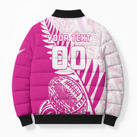 Custom New Zealand Rugby Silver Fern Bomber Puffer Jacket Aotearoa Maori Pink Version - Polynesian Pride