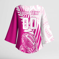 Custom New Zealand Rugby Silver Fern Kimono Sleeve Blouse Aotearoa Maori Pink Version - Polynesian Pride