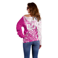 Custom New Zealand Rugby Silver Fern Off Shoulder Sweater Aotearoa Maori Pink Version - Polynesian Pride