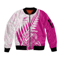 Custom New Zealand Rugby Silver Fern Sleeve Zip Bomber Jacket Aotearoa Maori Pink Version - Polynesian Pride