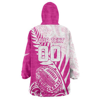 Custom New Zealand Rugby Silver Fern Wearable Blanket Hoodie Aotearoa Maori Pink Version - Polynesian Pride