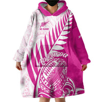 Custom New Zealand Rugby Silver Fern Wearable Blanket Hoodie Aotearoa Maori Pink Version - Polynesian Pride