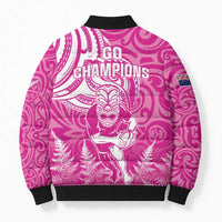 New Zealand Silver Fern Rugby All Pink Bomber Puffer Jacket Maori Tiki Player With Ta Moko Tribal - Polynesian Pride