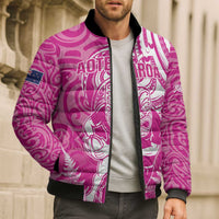 New Zealand Silver Fern Rugby All Pink Bomber Puffer Jacket Maori Tiki Player With Ta Moko Tribal - Polynesian Pride