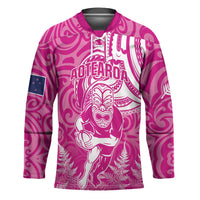 New Zealand Silver Fern Rugby All Pink Hockey Jersey Maori Tiki Player With Ta Moko Tribal - Polynesian Pride