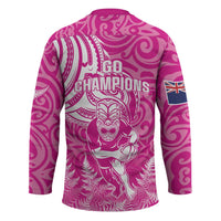 New Zealand Silver Fern Rugby All Pink Hockey Jersey Maori Tiki Player With Ta Moko Tribal - Polynesian Pride