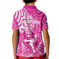New Zealand Silver Fern Rugby All Pink Kid Polo Shirt Maori Tiki Player With Ta Moko Tribal - Polynesian Pride