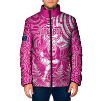 New Zealand Silver Fern Rugby All Pink Padded Jacket Maori Tiki Player With Ta Moko Tribal - Polynesian Pride