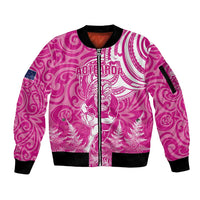New Zealand Silver Fern Rugby All Pink Sleeve Zip Bomber Jacket Maori Tiki Player With Ta Moko Tribal - Polynesian Pride