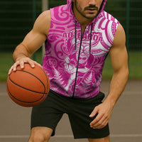 New Zealand Silver Fern Rugby All Pink Sleeveless Zip Hoodie Maori Tiki Player With Ta Moko Tribal - Polynesian Pride