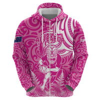 New Zealand Silver Fern Rugby All Pink Zip Hoodie Maori Tiki Player With Ta Moko Tribal - Polynesian Pride