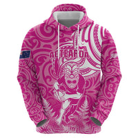 New Zealand Silver Fern Rugby All Pink Zip Hoodie Maori Tiki Player With Ta Moko Tribal - Polynesian Pride