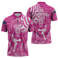 New Zealand Silver Fern Rugby All Pink Zipper Polo Shirt Maori Tiki Player With Ta Moko Tribal - Polynesian Pride