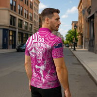 New Zealand Silver Fern Rugby All Pink Zipper Polo Shirt Maori Tiki Player With Ta Moko Tribal - Polynesian Pride