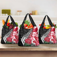 Custom New Zealand and England Rugby Grocery Bag Silver Fern With Red Rose World Cup 2023