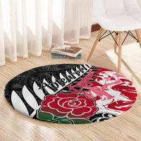 New Zealand and England Rugby Round Carpet Silver Fern With Red Rose World Cup 2023 LT01 - Polynesian Pride