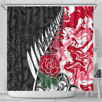 New Zealand and England Rugby Shower Curtain Silver Fern With Red Rose World Cup 2023 LT01 - Polynesian Pride